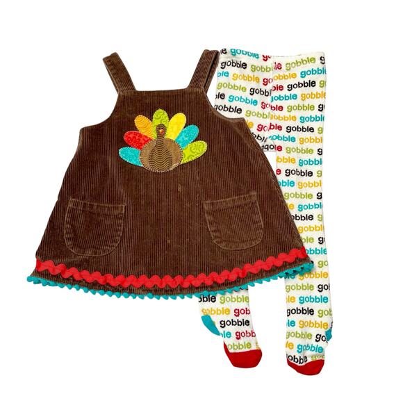 Mud Pie Turkey Corduroy Jumper and Thanksgiving Tights Size 12-18m - Picture 1 of 5